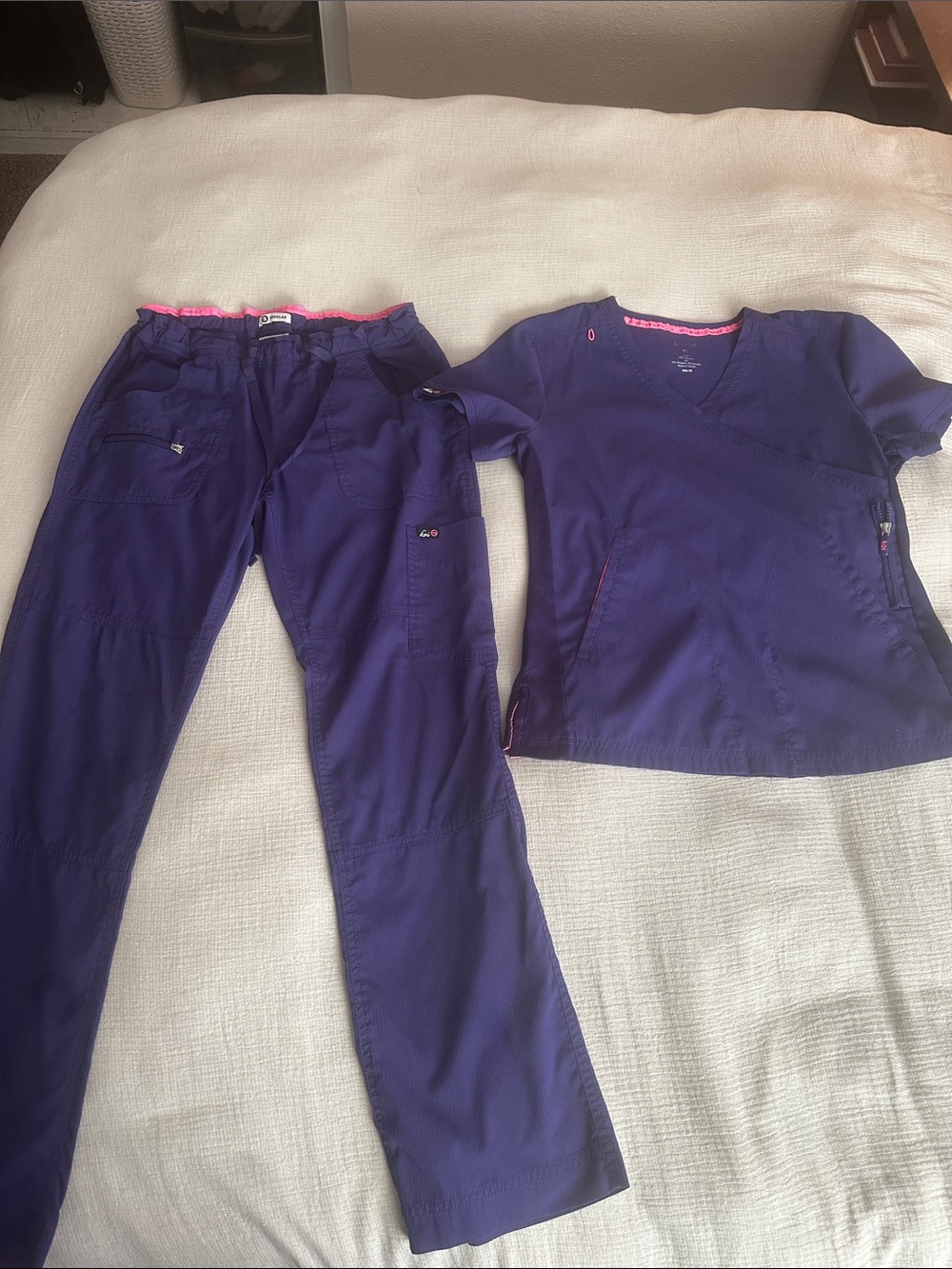 Women's Scrub Top & Pants Set in Deep Purple with Pink Trim